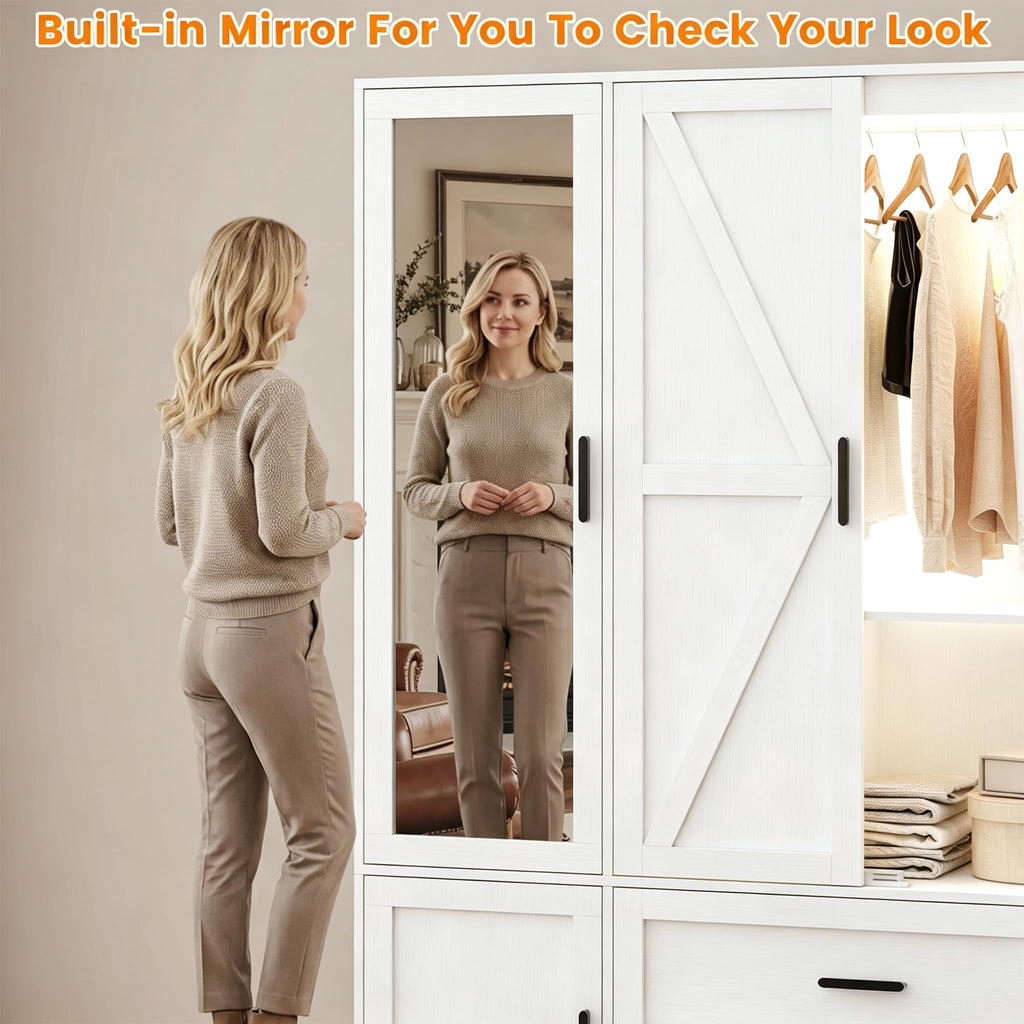 3 Doors Armoire Wardrobe with Motion Sensor LED Lights