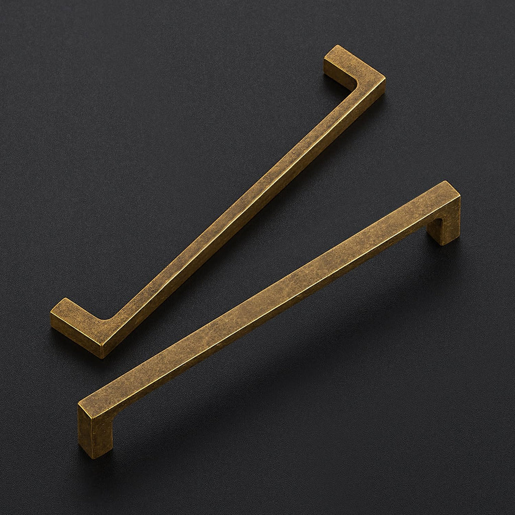 Antique Brass Cabinet Handles Solid Square Pulls 6-1/4 Inch 20 Pack