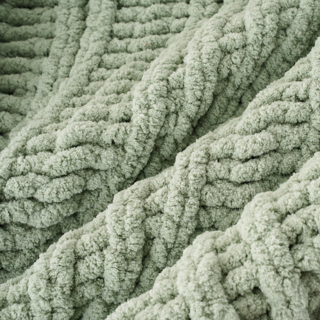 Chunky Knit Throw Blanket for Couch, 50"x60", Sage Green