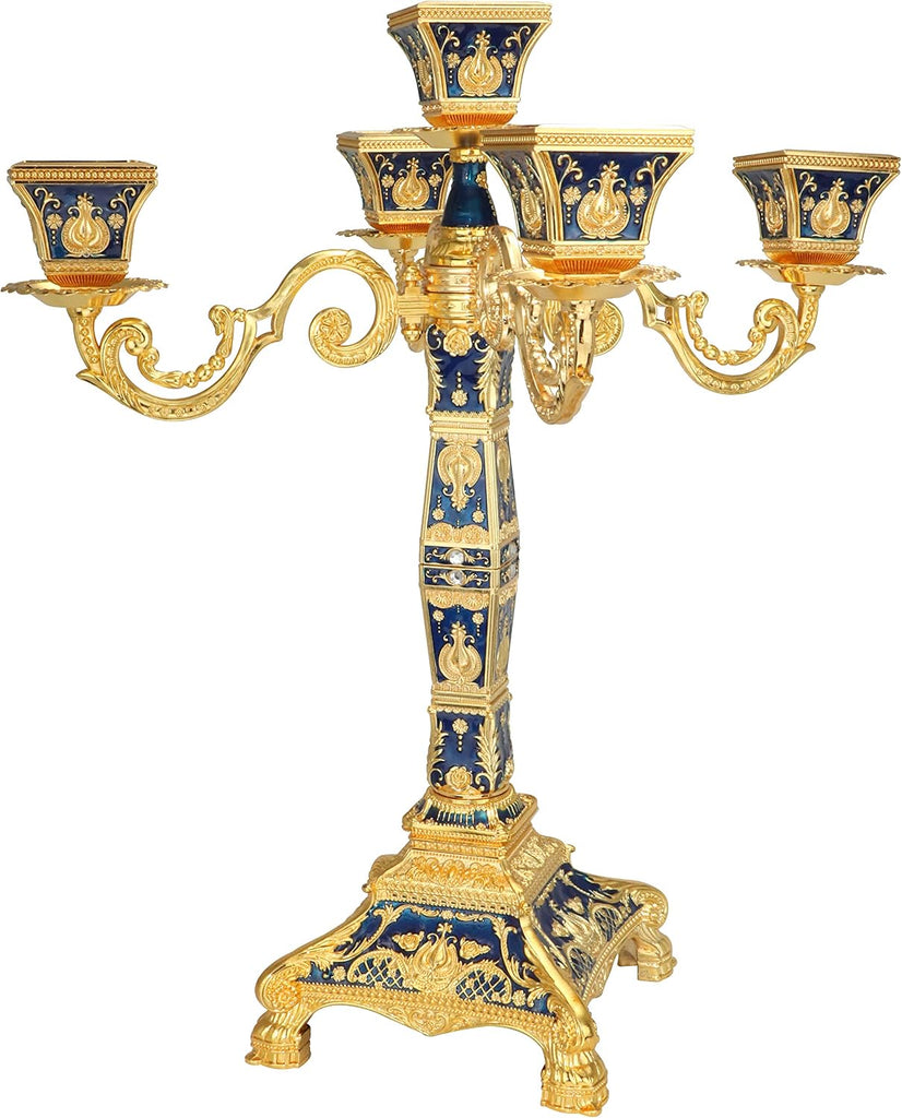 Metal Candelabra 17" Height, Candle Holder with 5 Arms,Antique Bronze Furnish Candle Holder, Centerpiece,Wedding