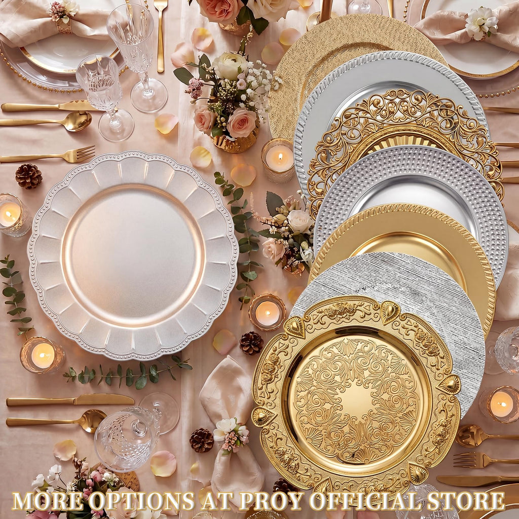 100 Pcs 13" Silver Charger Plates Bulk, Charger Plates with Beaded Sunflower Rim, Elegant Silver Chargers for Dinner