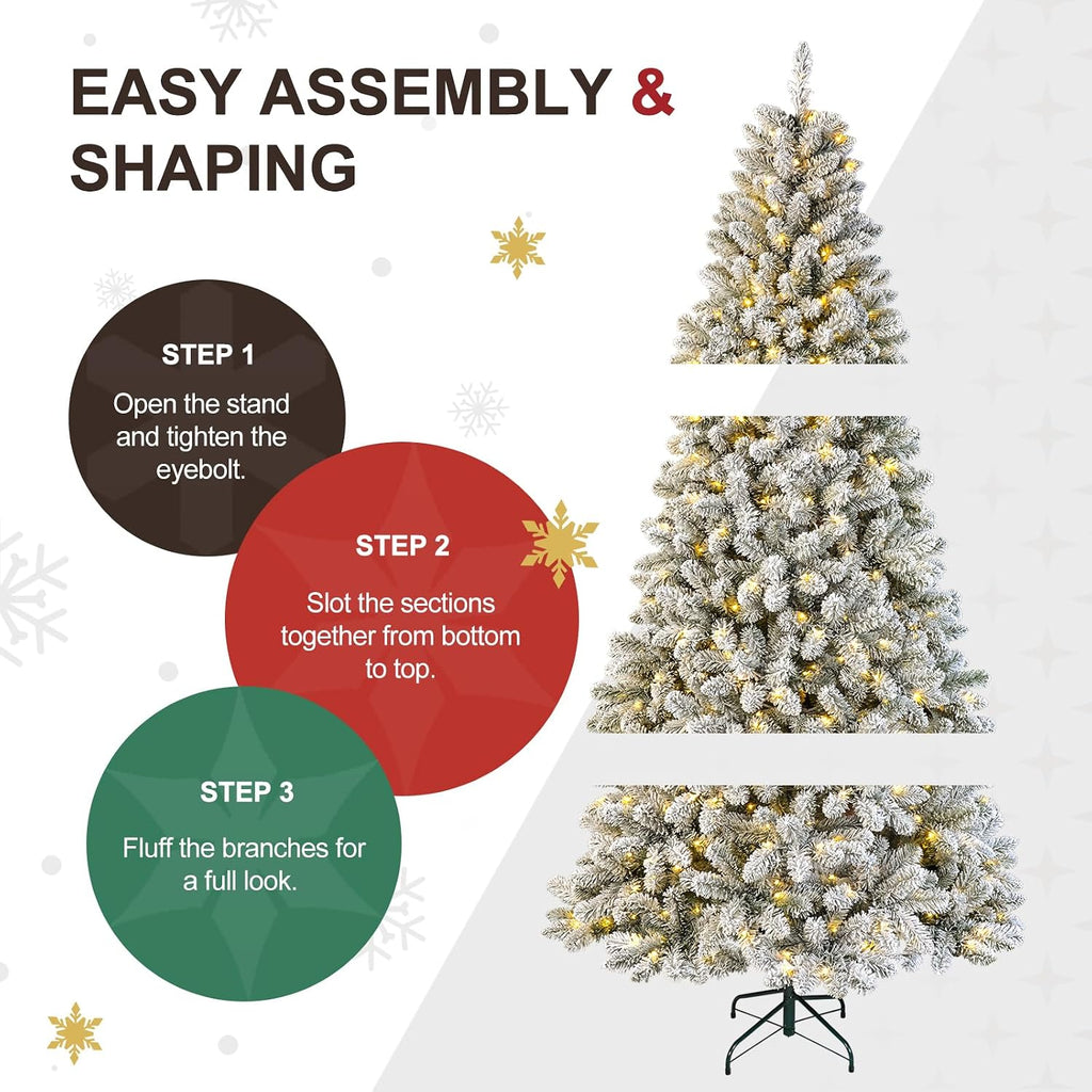 Pre-Lit Christmas Tree with 560 LED Light,Snow Flocked Prelit Tree Premium Pre-Decorated Artificial Holiday