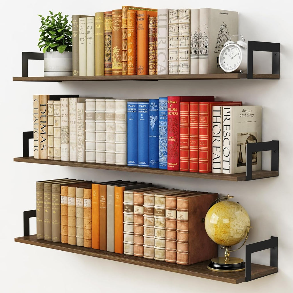 Floating Shelves for Wall 36 Inches Long 8 Inch Deep, Large Wall Book Shelves , Rustic Wood Hanging Bookshelf Office