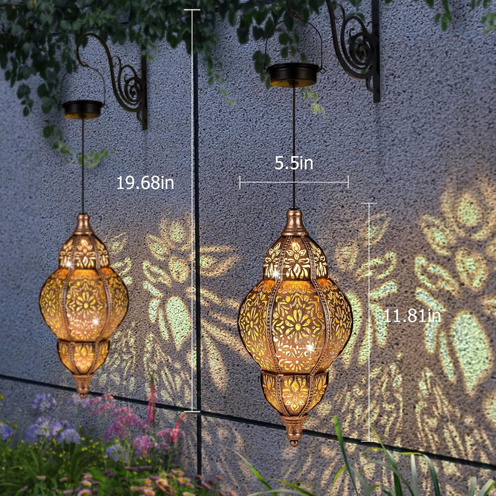 Hanging Solar Lantern Outdoor Decor, 11.5in Moroccan Solar Lights for Outside Garden Decorations, Waterproof Solar