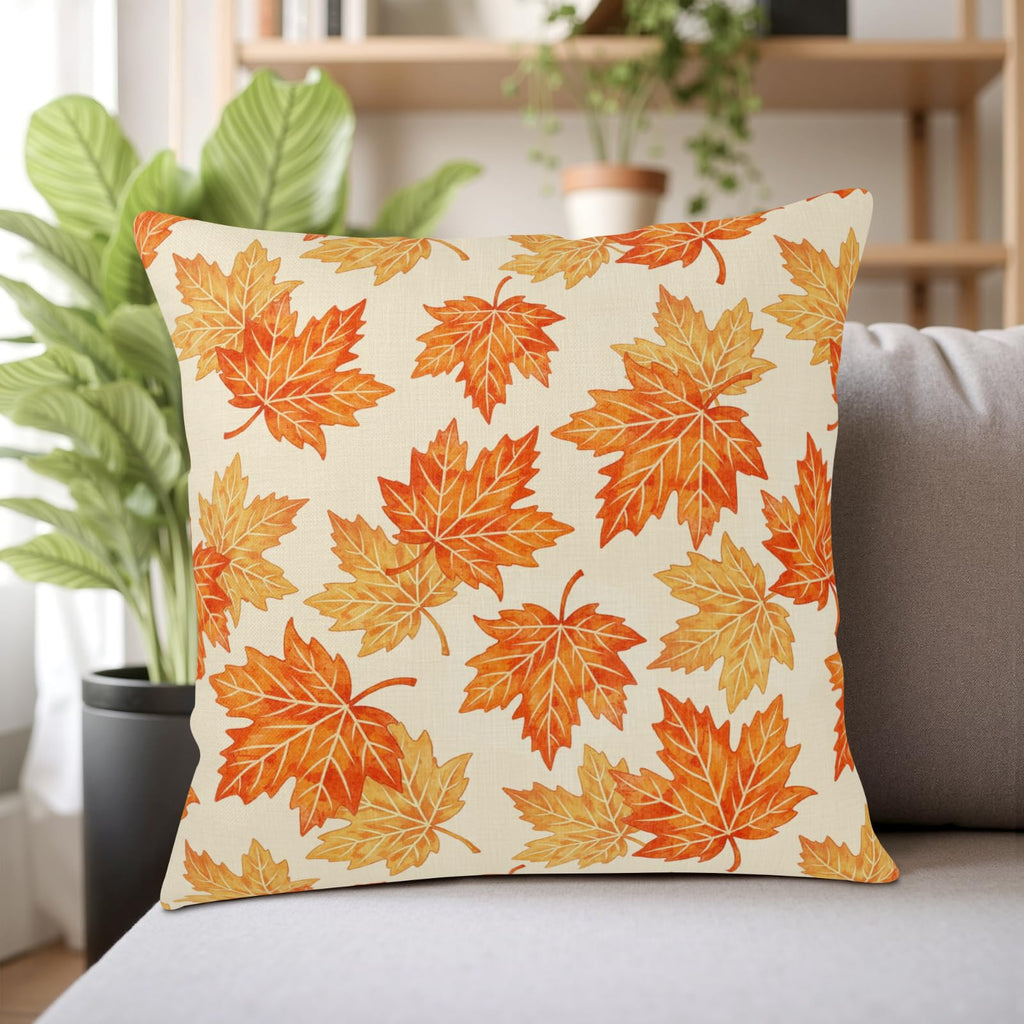 Fall Pillow Covers 20x20 Inch Orange Maple Leaf Decorative Throw Pillow Covers Set of 2 Autumn Thanksgiving Harvest