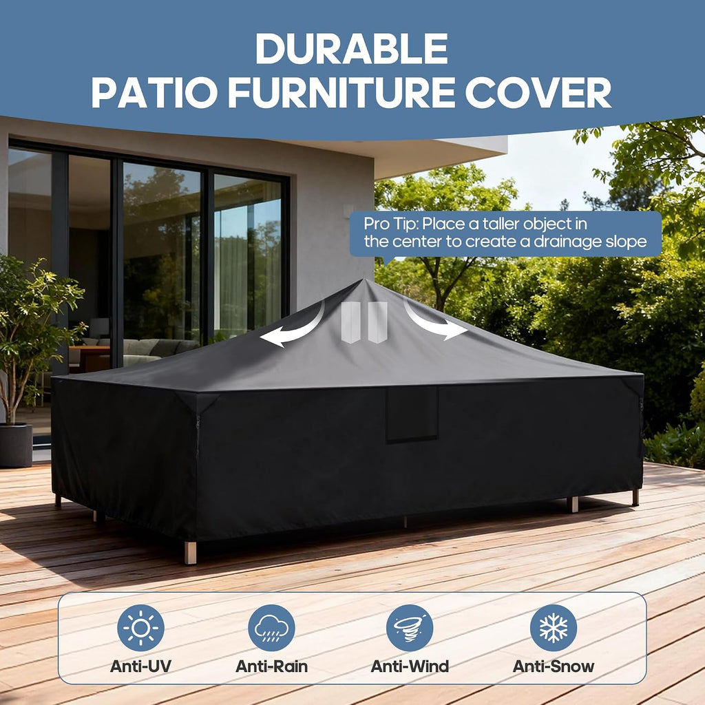 Rectangular Outdoor Furniture Cover, 126"L X 63"W X 28"H, Matte Black | 600D Heavy Duty Fabric, Waterproof UV