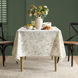 French Floral Tablecloths Rectangular Linen Table Cloth with Green Flowers Pattern Burlap Textured F