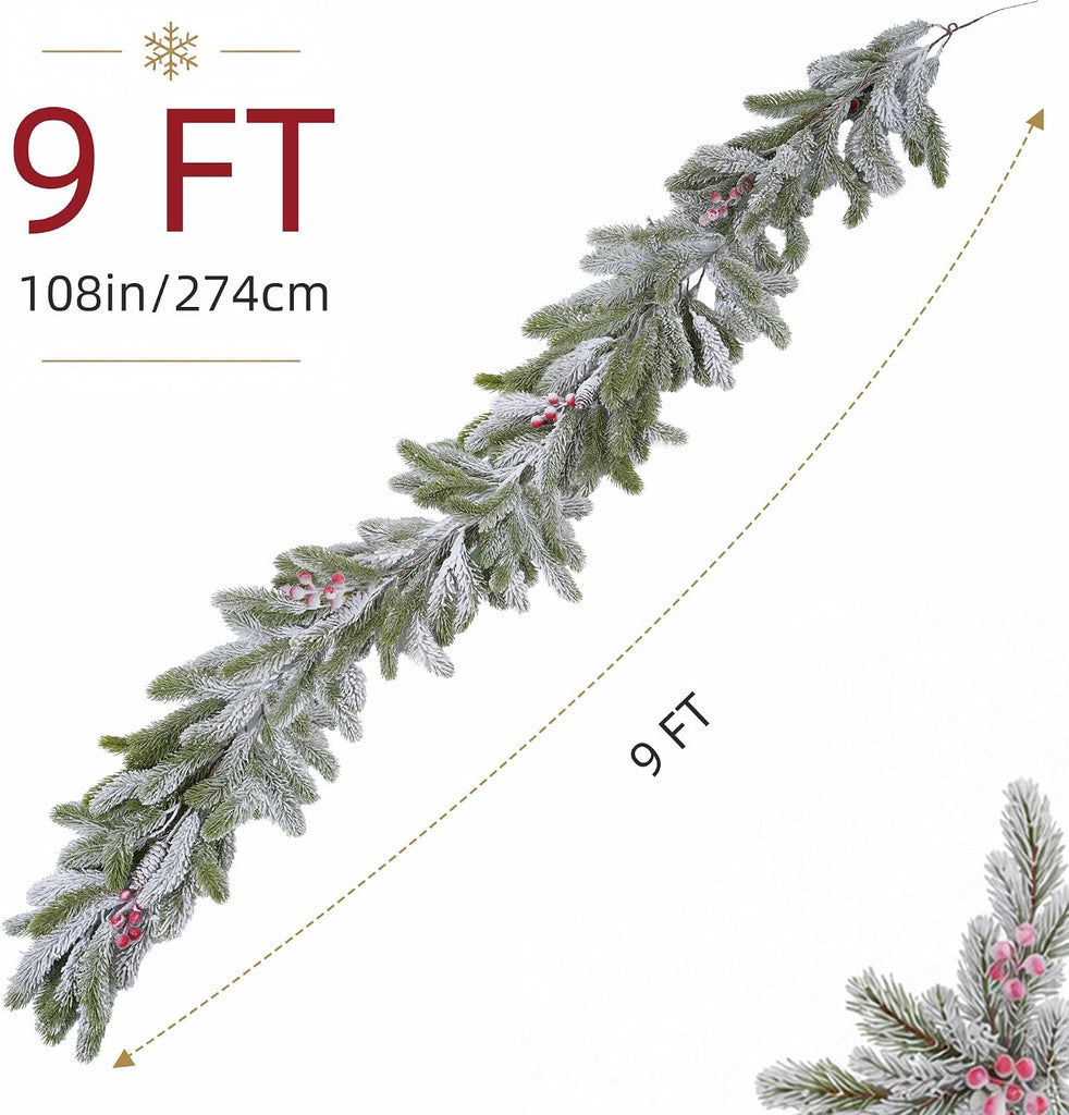 9ft Crestwood Flocked Garland with Red Berry Pine Cone(No Light)
