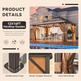 12'x16' Hardtop Gazebo, Outdoor Metal Gazebo with Double Polycarbonate Roof Canopy