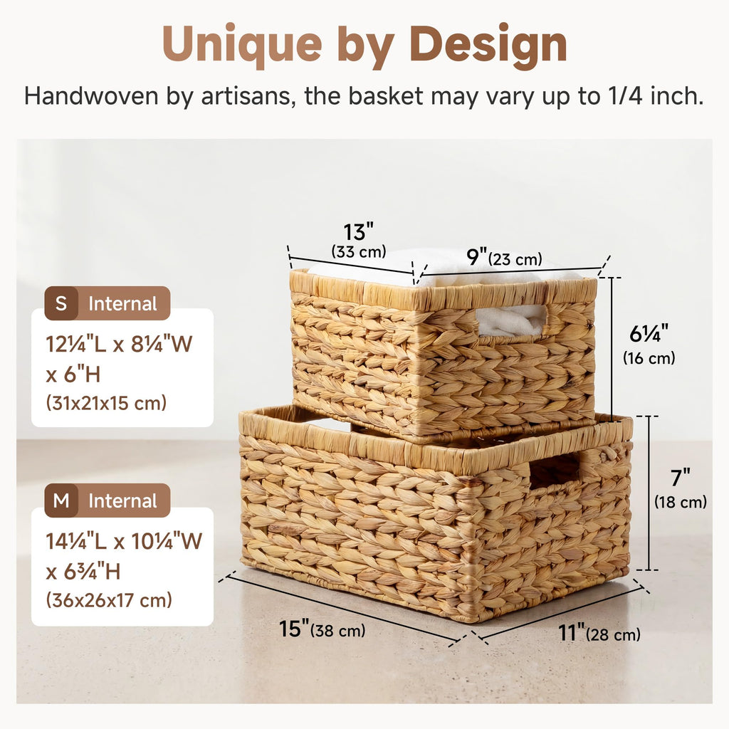 Wicker Storage Baskets for Shelves, Hyacinth Baskets, 2-Pack
