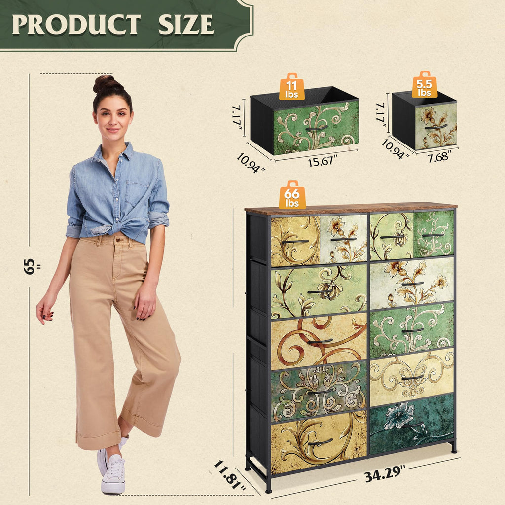 Tall Fabric Dresser, 12 Drawer Dressers, Chest of Drawers