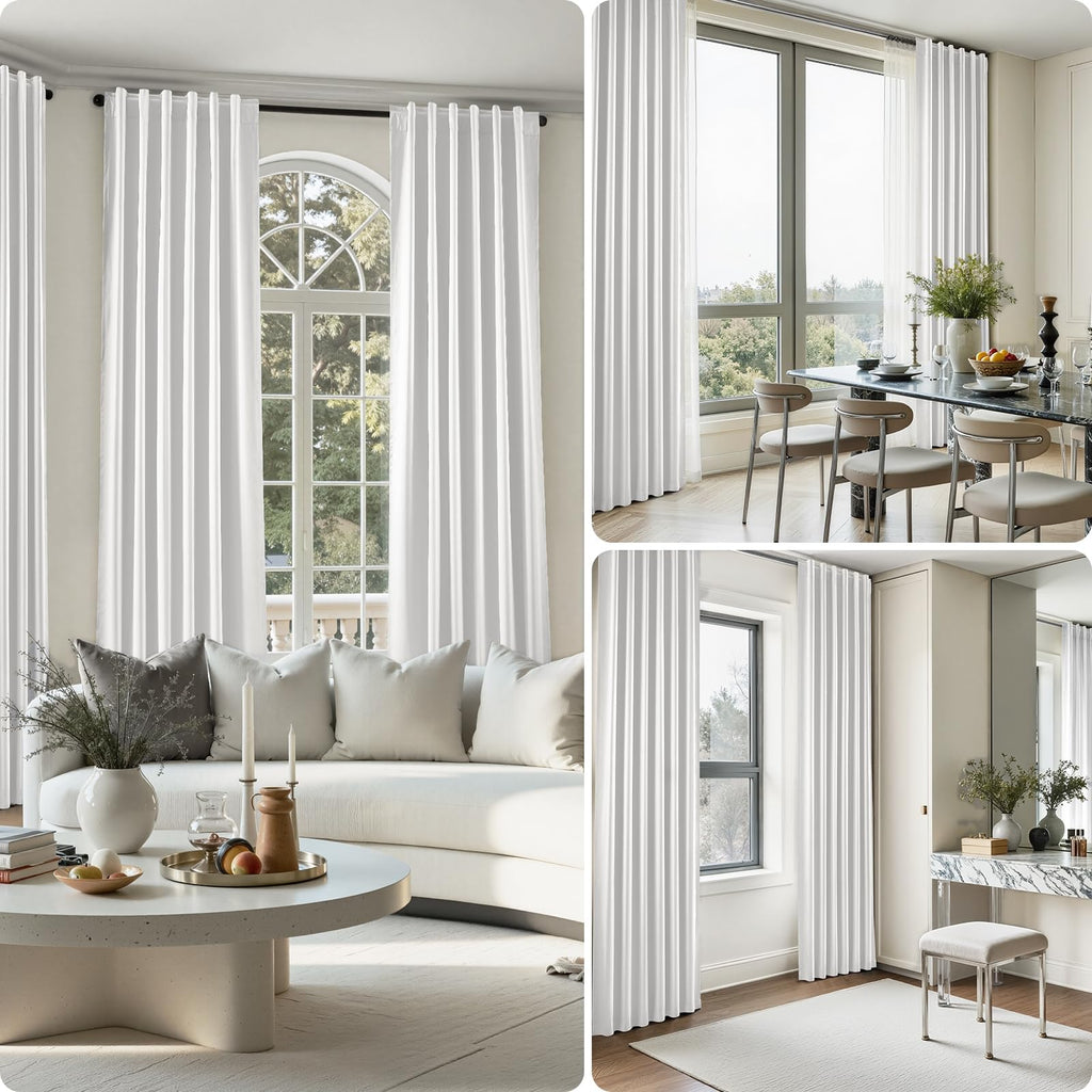 100% Blackout Faux Silk Greyish White Curtains 52W x 84L 2 Panels