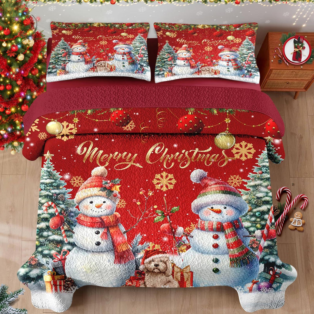 King Christmas Quilt Set, 3 Piece Snowflake Bedding, Bedspreads