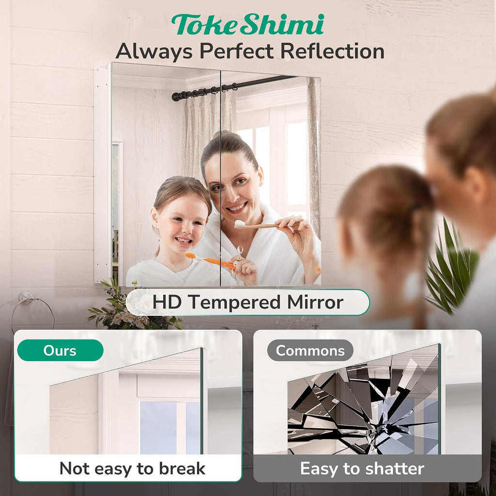 20x26 Medicine Cabinet Mirror with Storage Tempered, Aluminum Surface Mount or Recessed Medicine Cabinet White with
