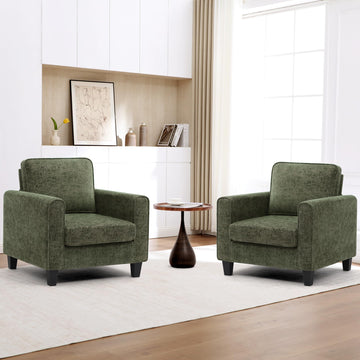 Accent Chairs Set of 2, Mid Century Modern Upholstered Living Room Chair, Chenille Reading Armchair, Waiting Room