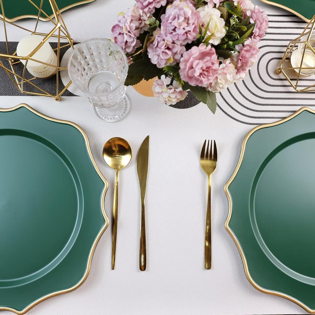 Green Chargers for Dinner Plates, 13 Inch Scalloped Plastic Decorative Table Charger Service Plates Set of 6
