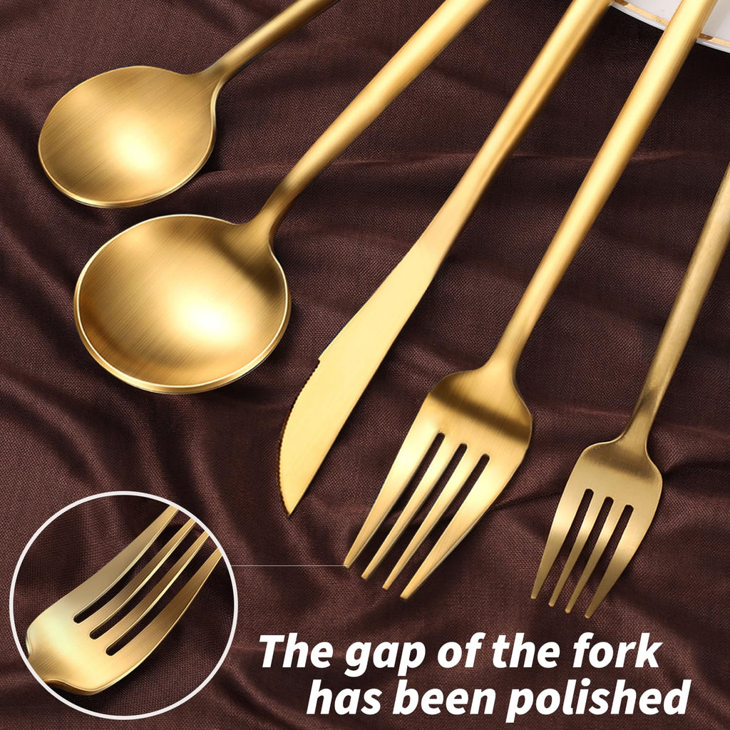 20-Piece Gold Silverware Set for 4, 18/10 Stainless Steel Flatware with Thick Spoons and Forks, Matte Golden Cutlery