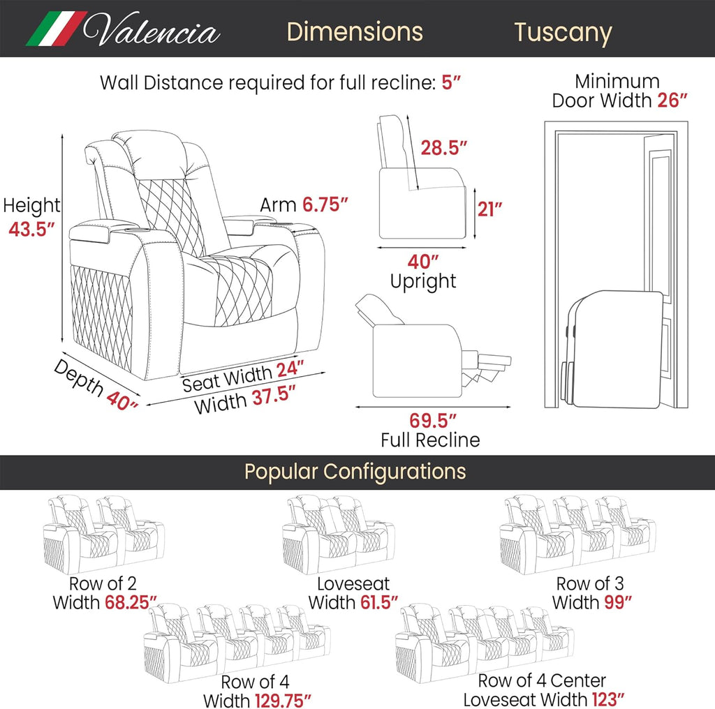 Home Theater Seating Tuscany 2025 3-Seat Power Recliner with Center Console