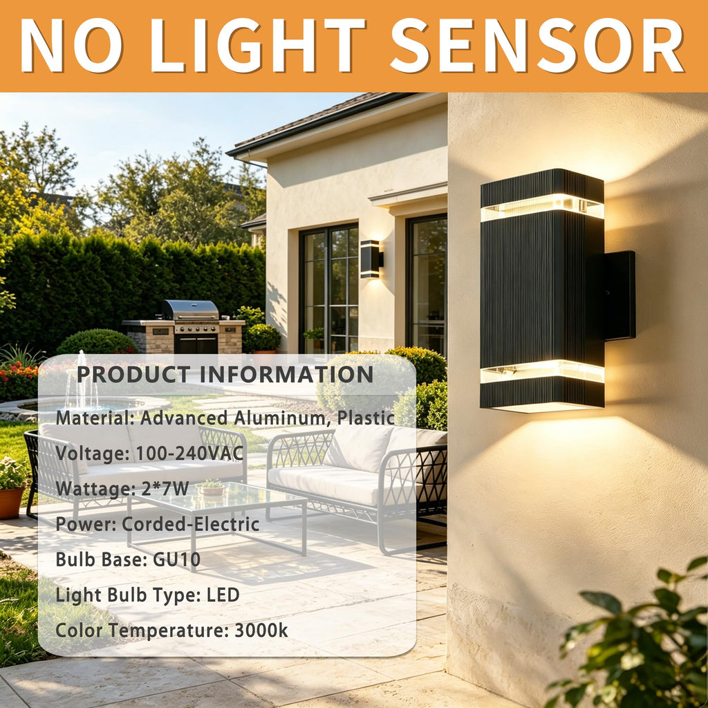 2 Pack Outdoor Wall Lights, Square Up and Down Porch Lights, Black