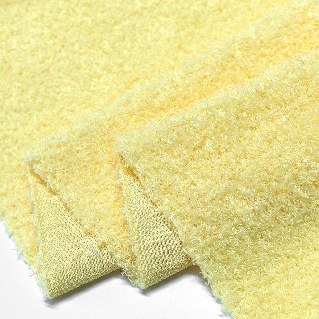 Light Yellow Curly Teddy Fleece Faux Fur Fabric, 18" X 59"