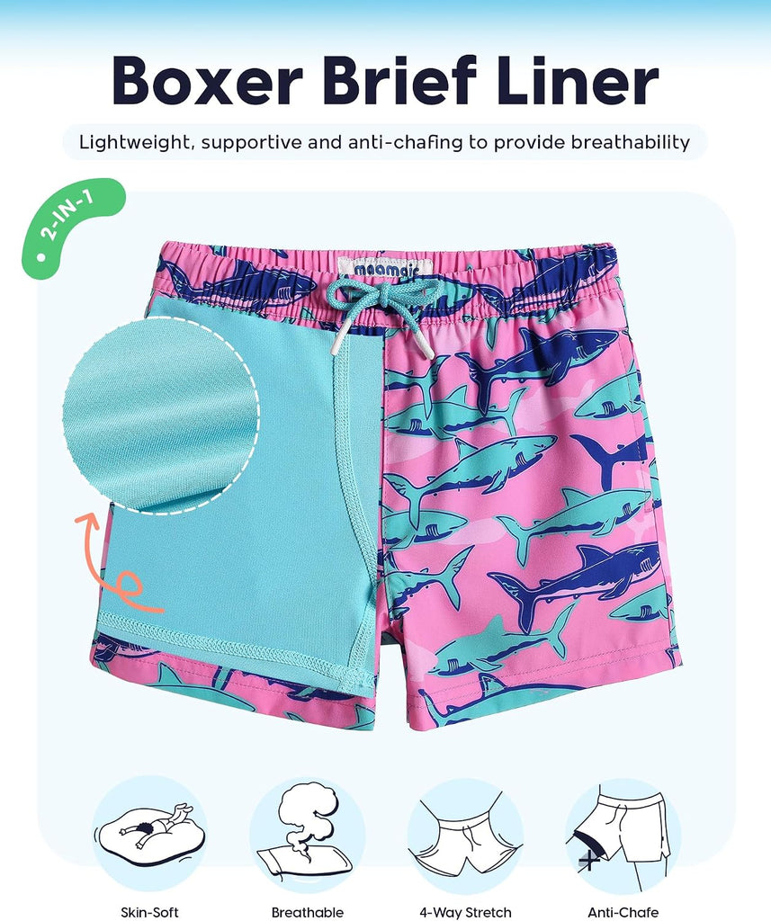 Boys Swim Trunks with Compression Liner Toddler Stretch Swim Shorts