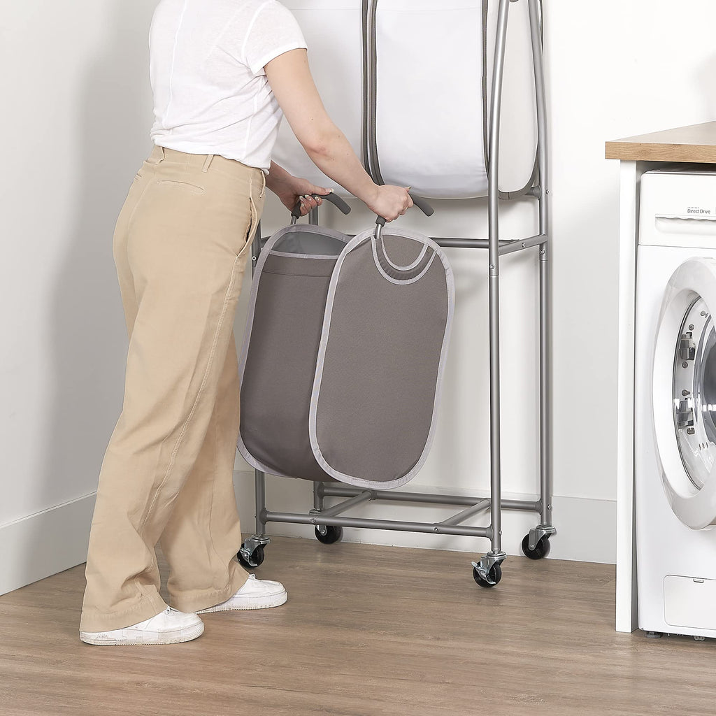 2 Tier Vertical Rolling Laundry Cart - Rolling Storage Cart On Wheels With 4 x Tote Hampers For Laundry, Towels