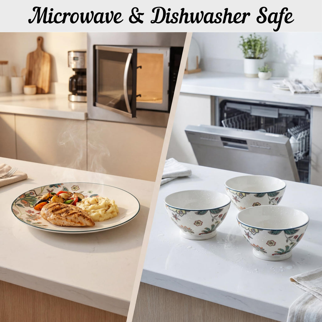 Perse 12-Piece Porcelain White Dinnerware Set | Microwave and Dishwasher Safe Big Dinner Plates and Bowls Sets for 4