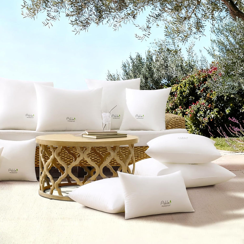 Ashler Outdoor Lumbar Pillows, 12x20 Pillow Inserts - Set of 2