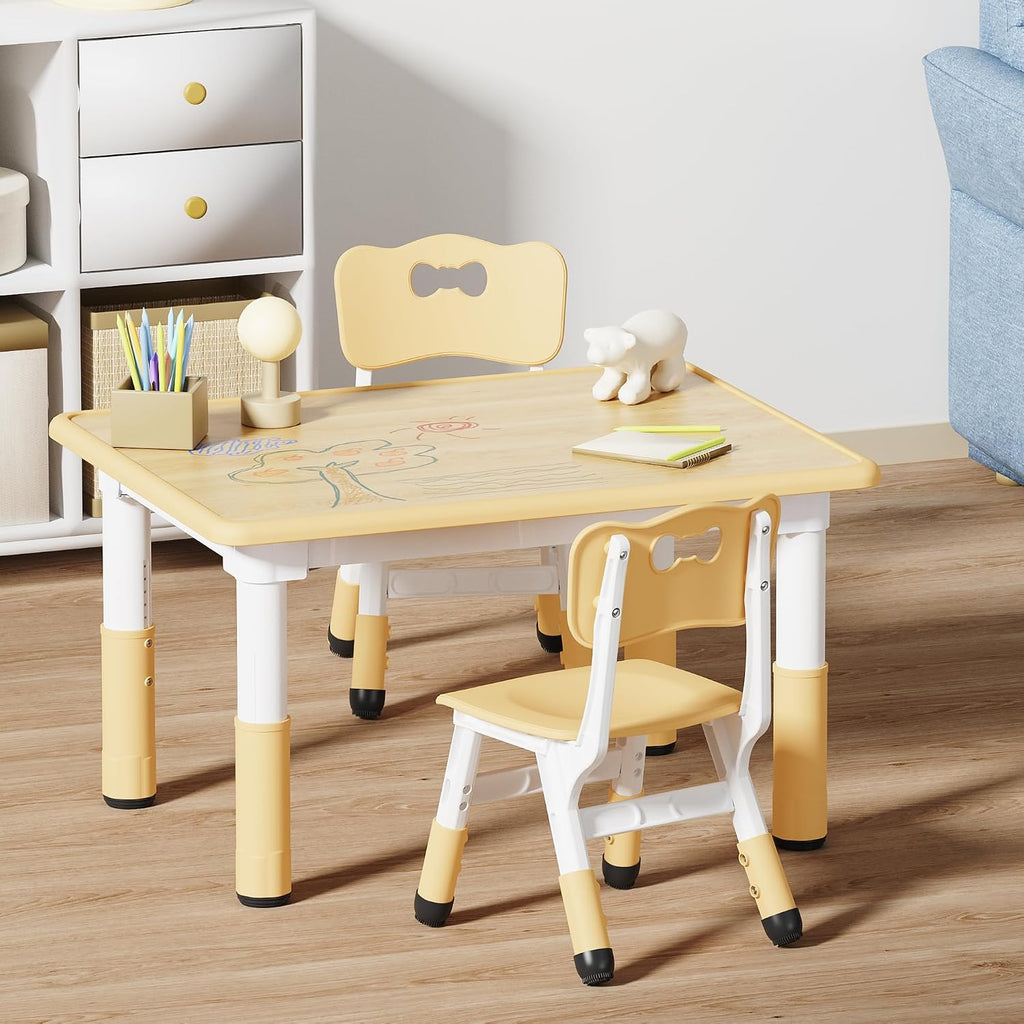 Adjustable Toddler Table and Chair Set, 31.5" L x 23.6" W Beige