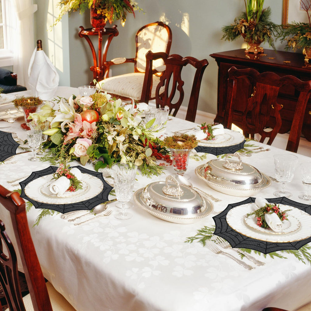 Spider Web Halloween Placemats Set of 8,Black Web Round Table Mats Heat-Resistant for for Dining Table Party
