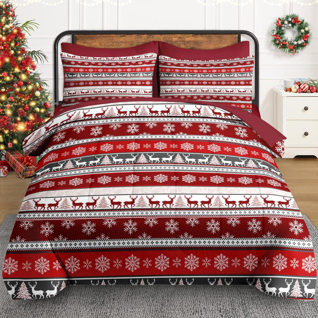 Full Christmas Comforter Set with Sheets, 7 Pieces Boho Bedding