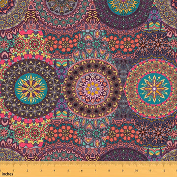 Exotic Bohemian Lotus Mandala Decorative Fabric by The Yard Watercolor Abstract Flowers Soft Polyester No Stretch