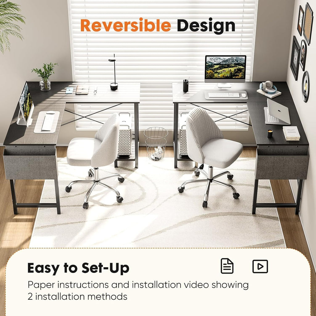 L Shaped Desk Computer Gaming Corner Table 51 Inch Home Office Writing Student Work PC Workstation with Side Storage