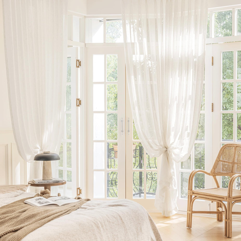 Beige Linen Sheer Curtains, 100X108 Inches, Extra Wide, 1 Panel
