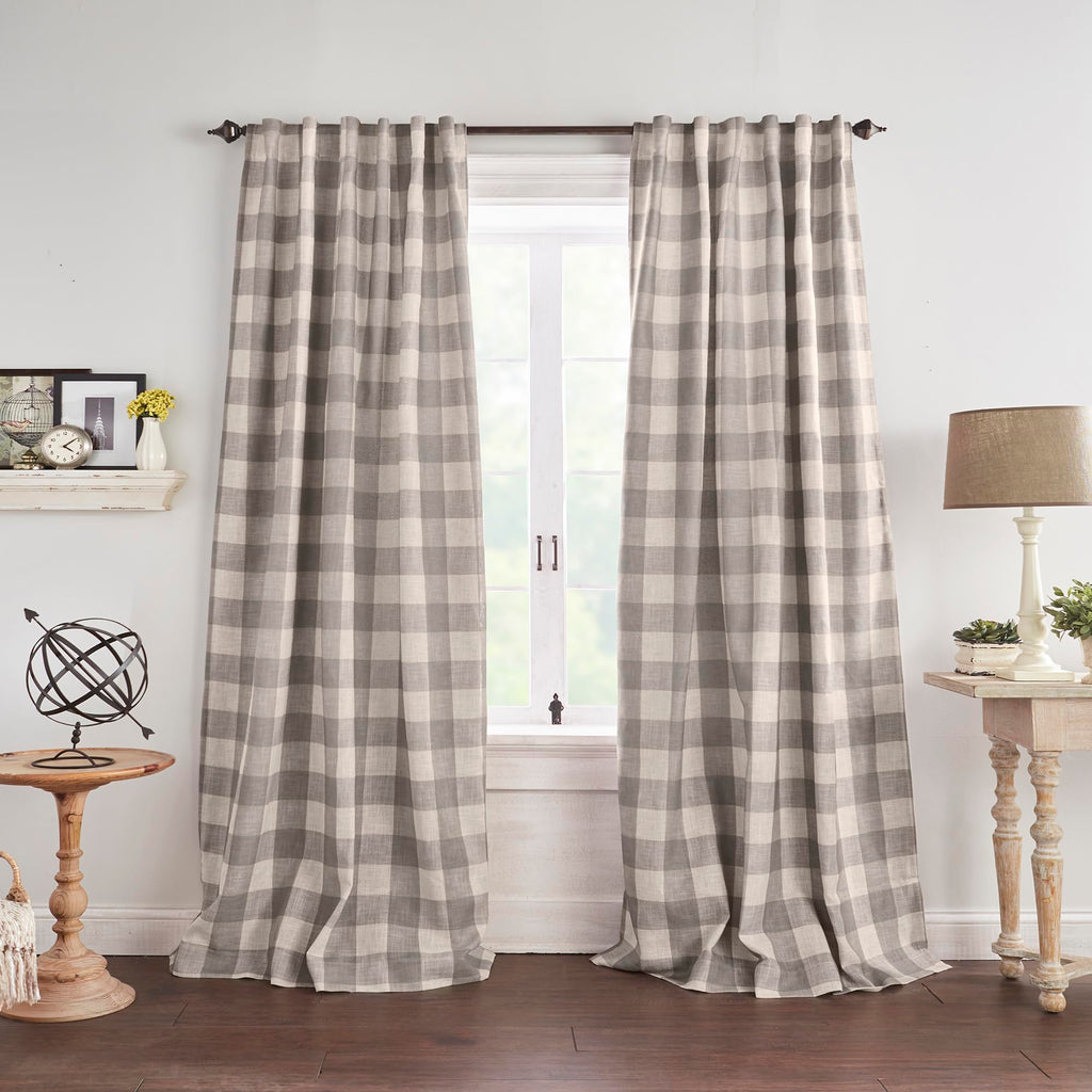 Grainger Buffalo Check Blackout Window Curtain, Gray - 52" W x 95" L