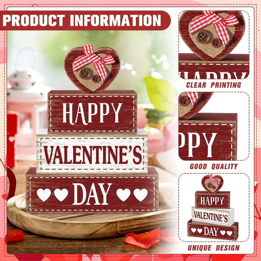 Valentine's Day Wooden Signs Heart Truck Table Decor Rustic Distressed Valentines Centerpieces Blocks Farmhouse - Set of 4