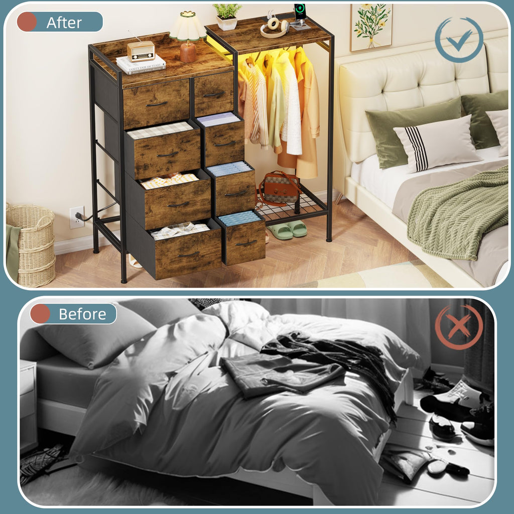 8-Drawer with Hanging Rack, Rustic Brown, 11.8" D