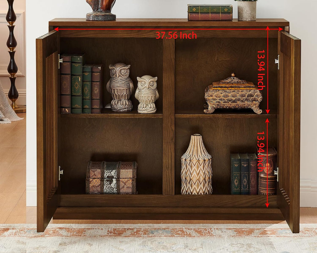 39" Walnut Narrow Sideboard Buffet Storage Cabinet | Walnut Wood Small Sideboard Storage Cabinet,Mid Century Modern