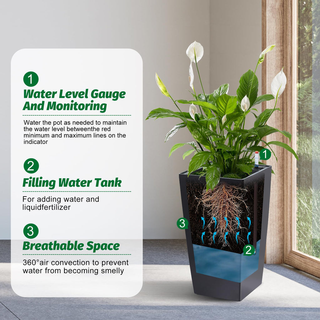 16" Tall Planters Set of 2, Outdoor&Indoor Planter Pots, Black