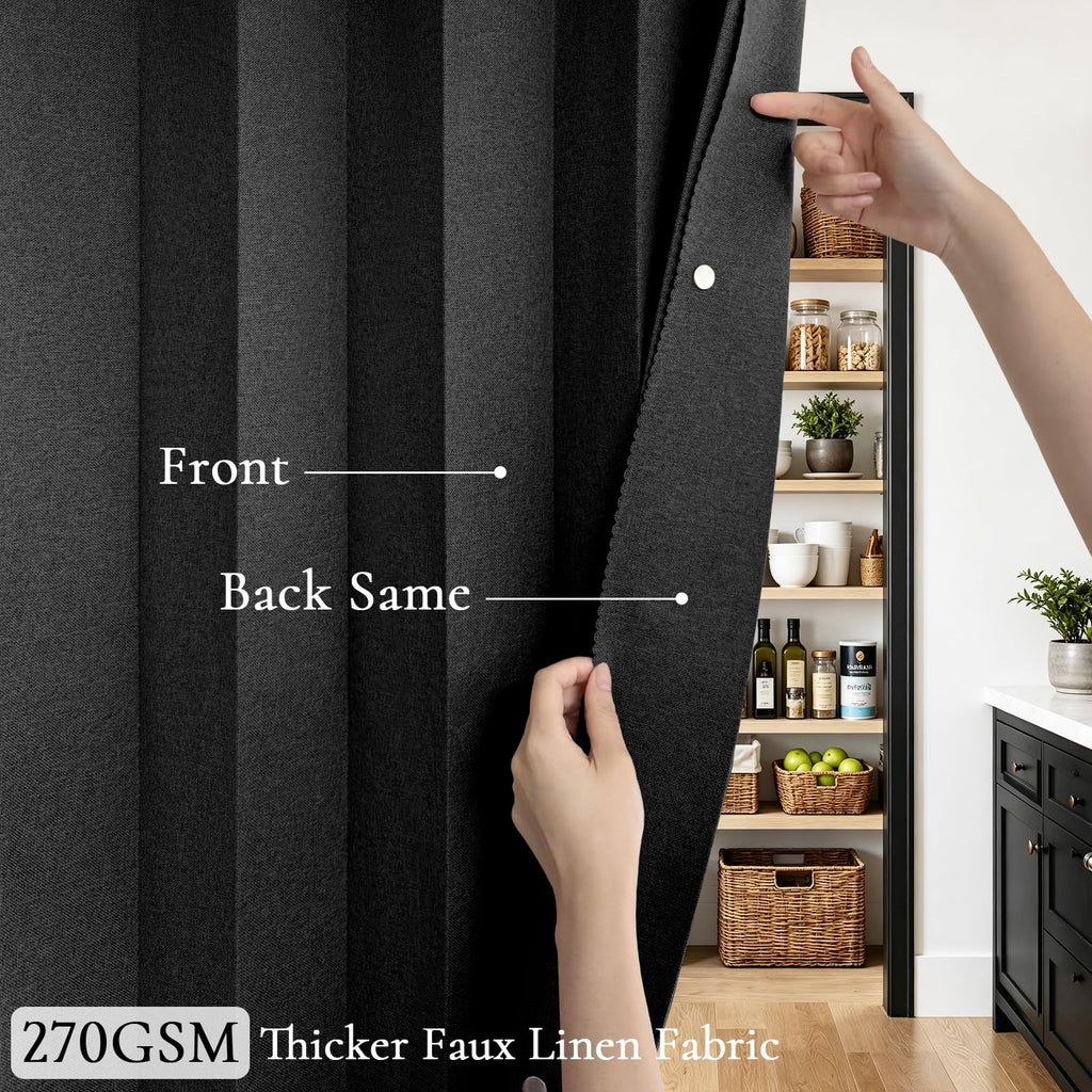 52 W x 84 L Inch Full Blackout Pinch Pleat Curtain Faux Linen Drape with Tieback, Room Darkening Energy Saving Window