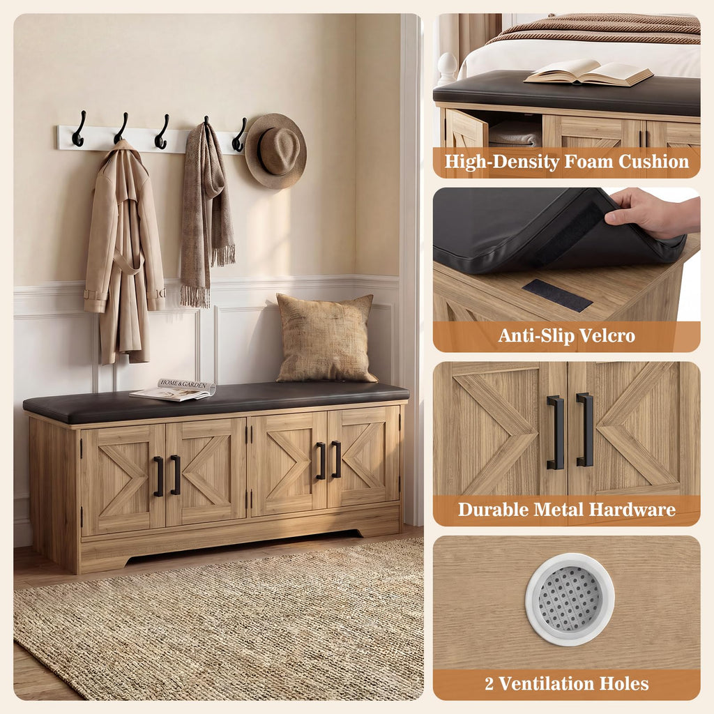 43.3" Farmhouse Shoe Storage Bench with Cushion