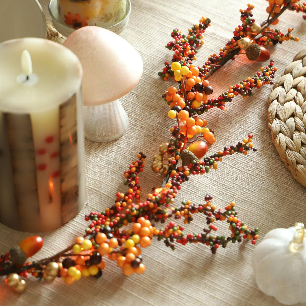 Fall Garland with Lights Berry Garland for Mantle Orange Fairy Lights 6.5FT 25LEDs Cozy Thanksgiving Decorations