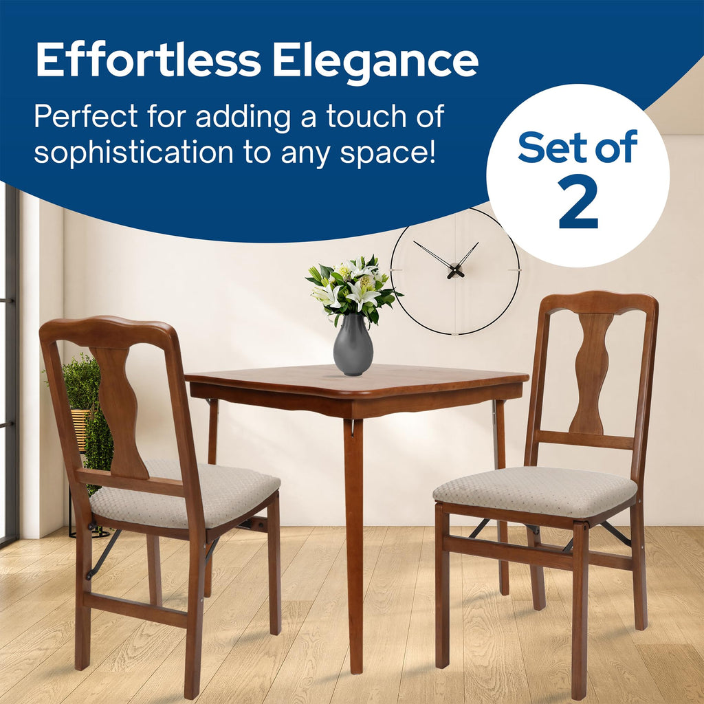 Queen Anne Solid Wood Folding Dining Chairs, Fruitwood, Set of 2