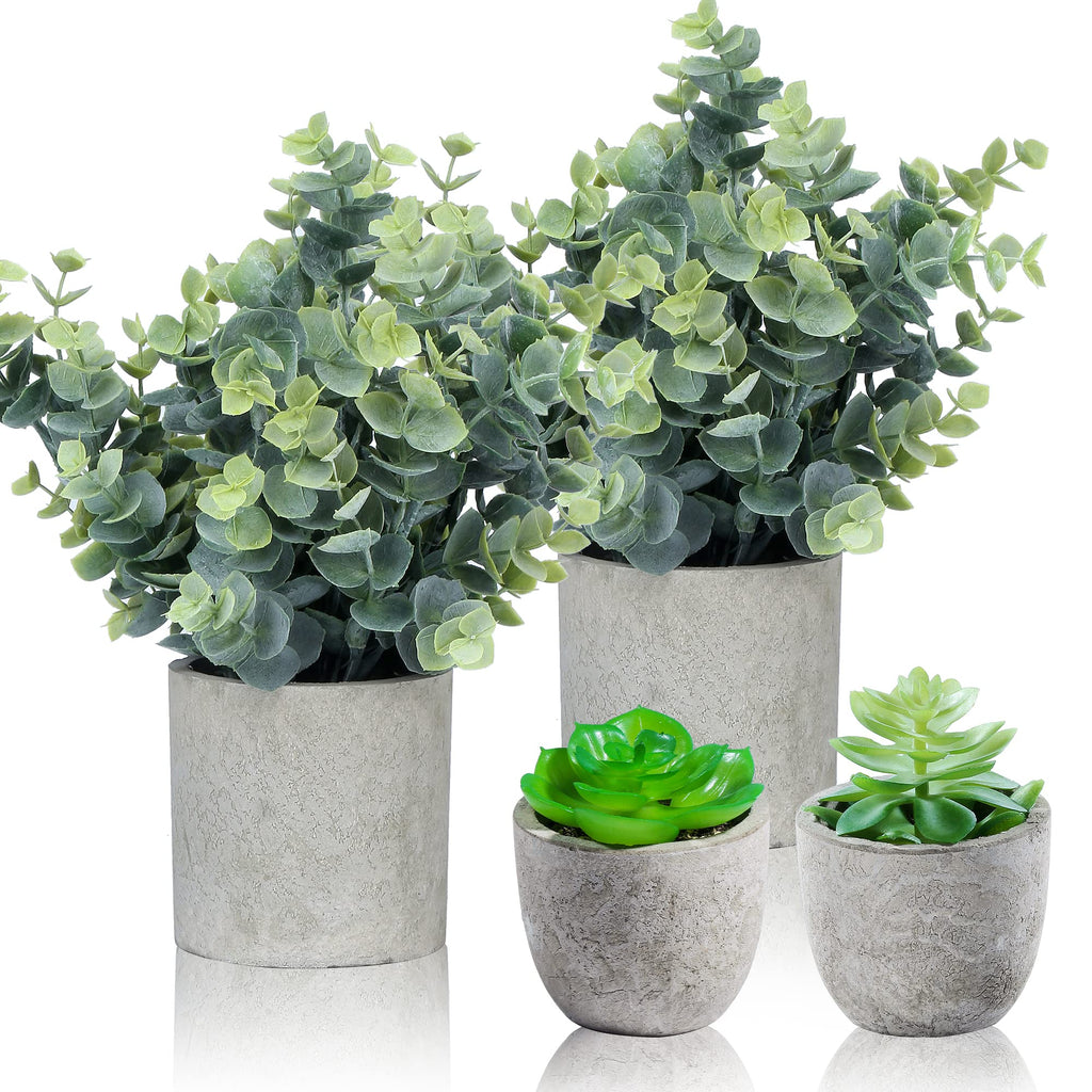 Small Fake Plants Eucalyptus Potted Mini Potted Plants Artificial Eucalyptus Boxwood Rosemary Greenery in Pots Faux