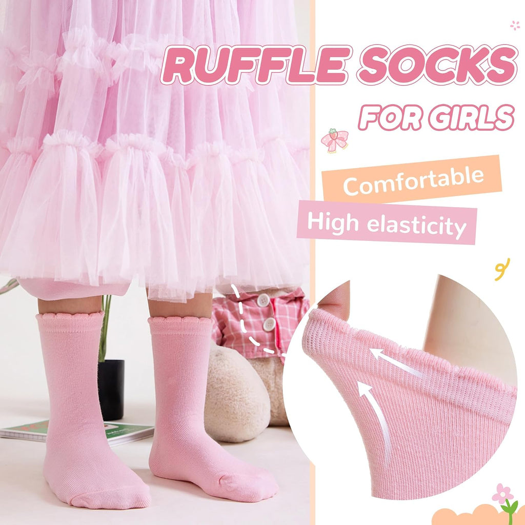 Ruffle Crew Socks Little Kids School Uniform Cute Cotton Frilly Dress Socks 6 Pairs
