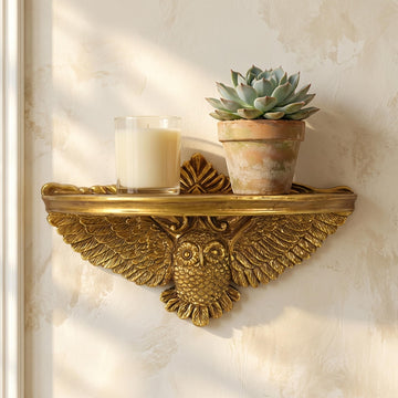 Antique Gold Vintage Ornate Resin Owl Bird Manor Floating Wall Mounted Shelf - Shabby Chic Baroque Decor Ledge for