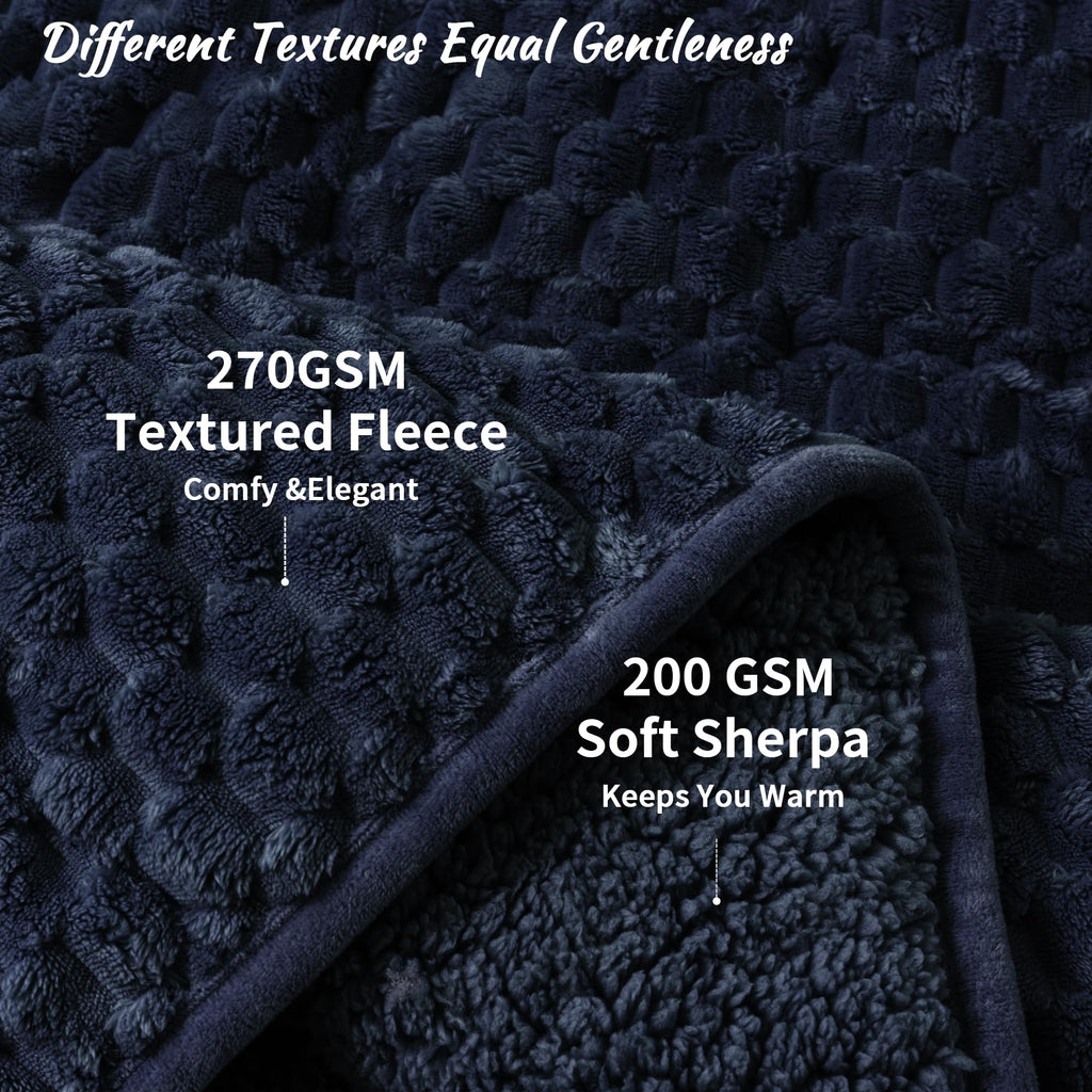 Fleece Weighted Blanket for Adults 15Lbs, 60"x 80", Blue Double Sided Sherpa & Flannel, Fluffy Warm All Season Heavy