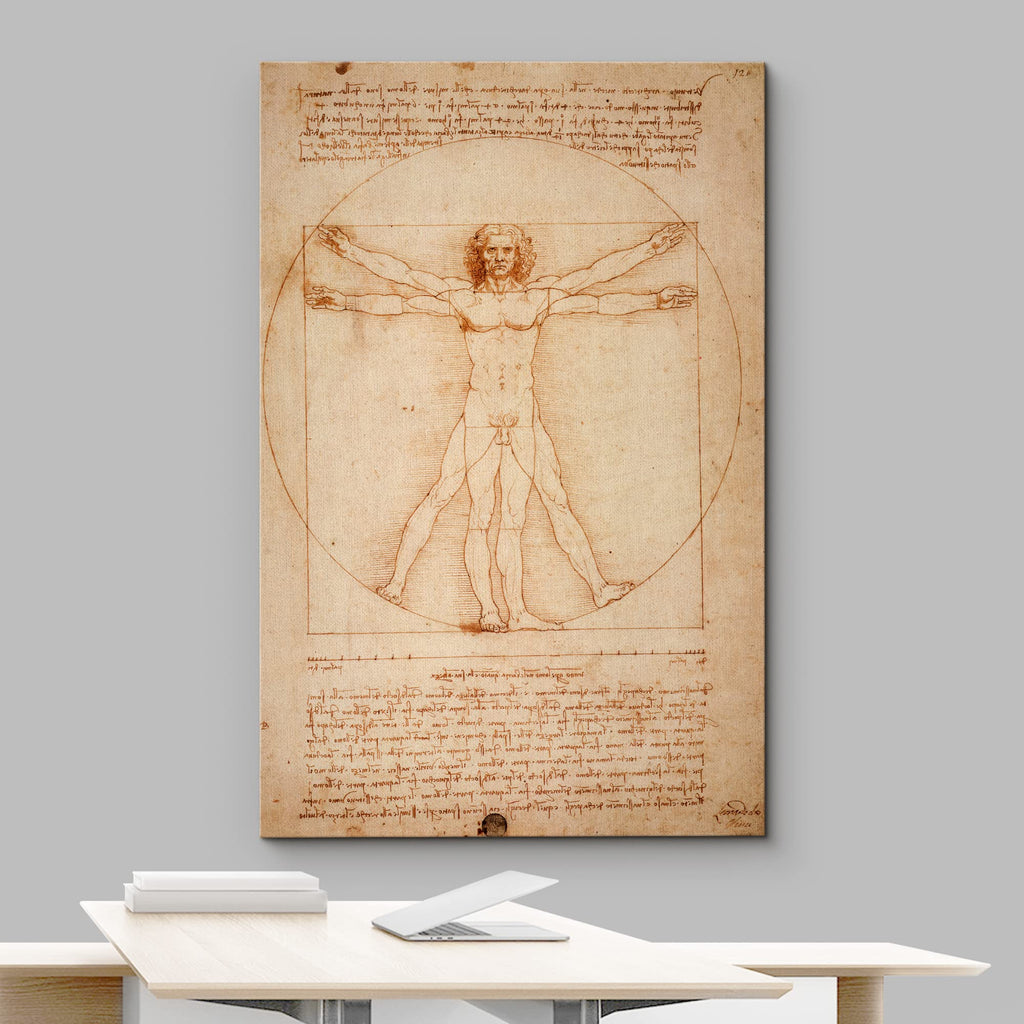 Vitruvian Man by Leonardo Da Vinci Giclee Canvas Prints Wrapped Gallery Wall Art | Stretched and Ready to Hang - 24"