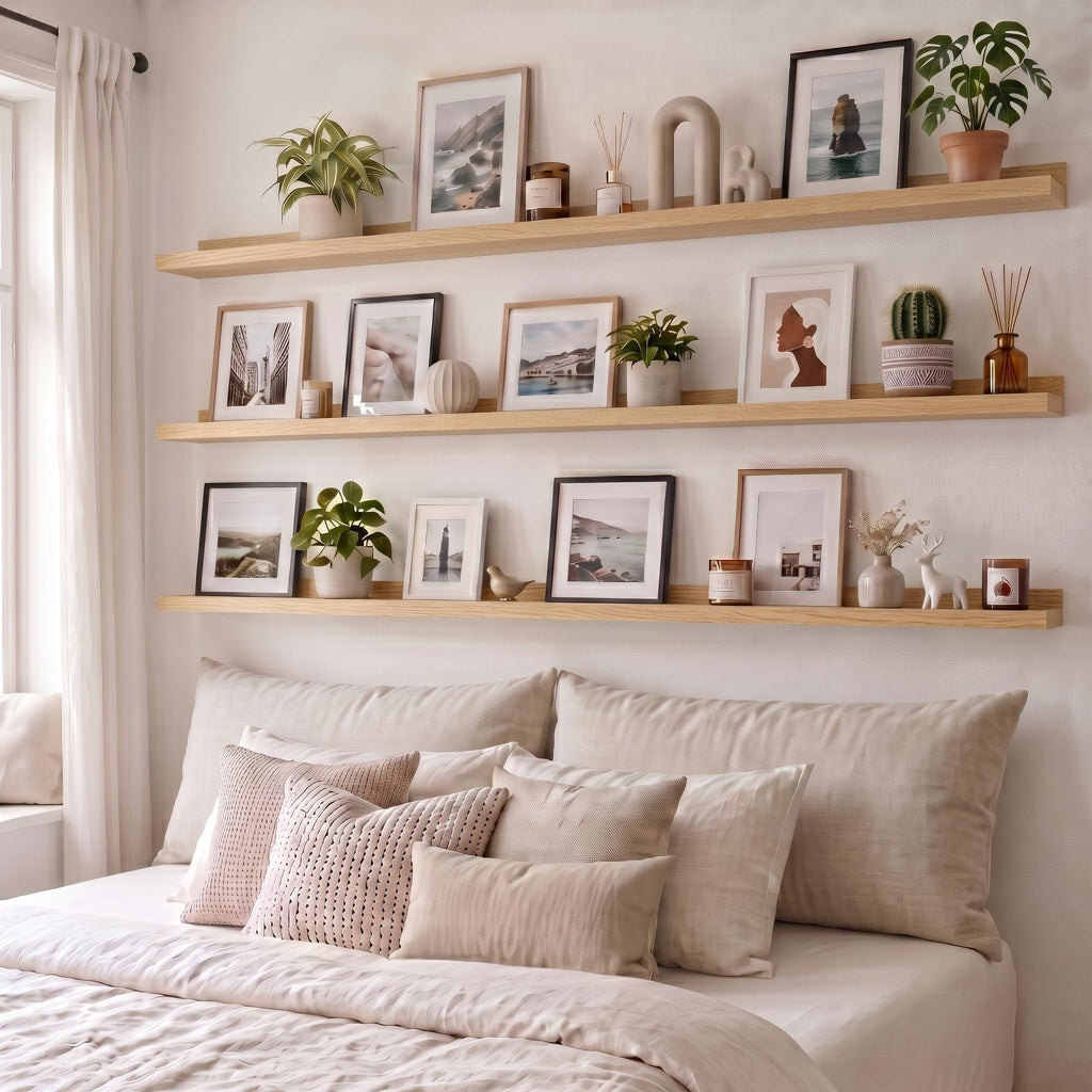 Floating Shelves for Wall, 56" Picture Ledge Shelf, White Oak