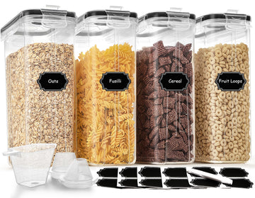 Cereal Containers Storage Set (4L / 135.2oz), 4PCS Airtight Food Storage Containers with Lids, Cereal Dispensers